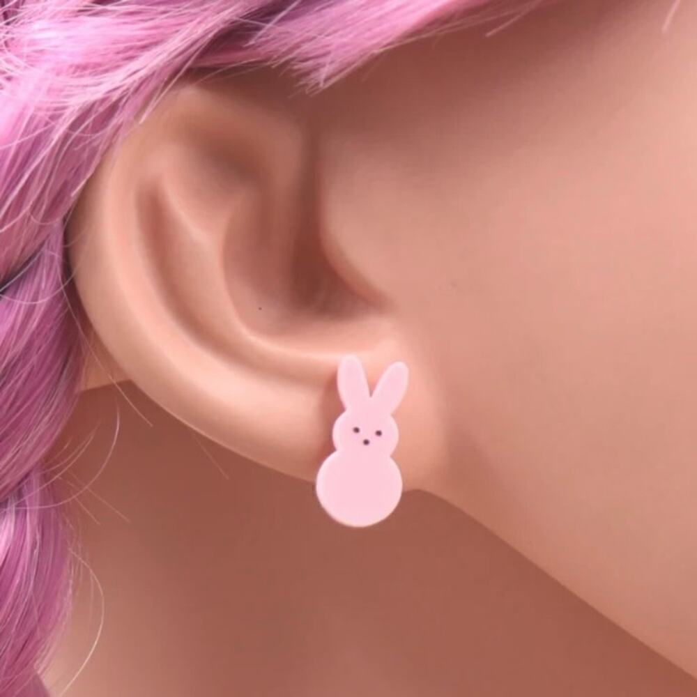 Peeps Bunny Rabbit Stud Earring Pair Pink Acrylic